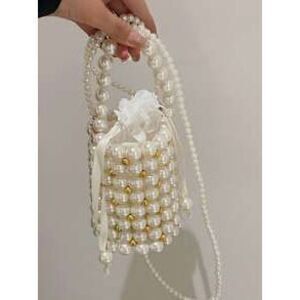 Mini Faux Pearl And Rhinestone Decor Fashion Casual Bucket Bag, Elegant Pearl B…